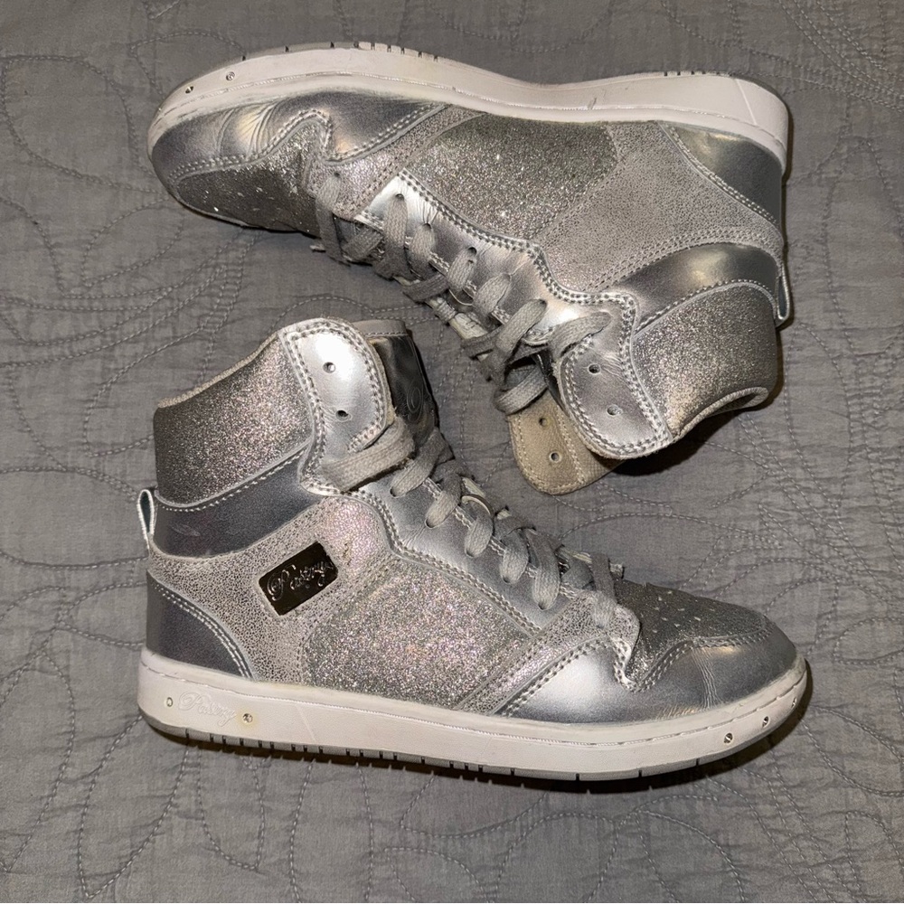 Silver Glitter High-Top Sneakers